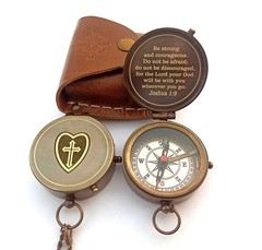 Be Strong Courageous Engraved Compass Joshua 19 Antique Bronze Religious