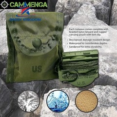 US Military Phosphorescent Lensatic Compass, Olive Drab Waterproof with Pouch