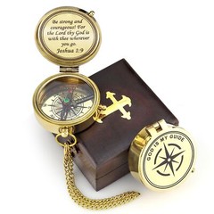 Polished Brass Compass Gift with Display Box – Engraved Scripture Prayer Comp…
