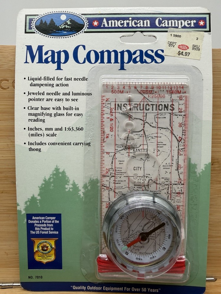 Vintage 1996 American Camper Map Compass No. 7010 Sealed NOS Made In Taiwan