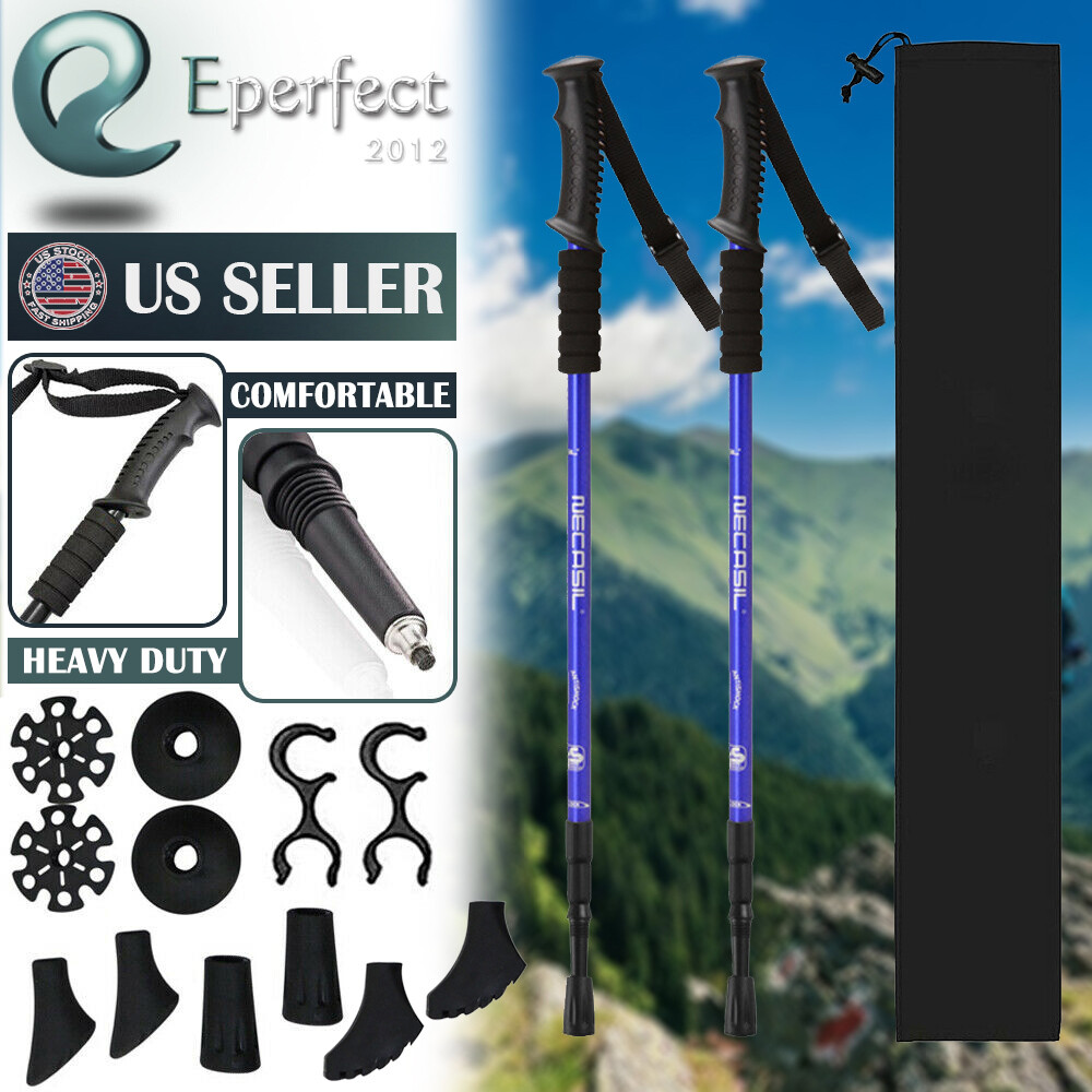 2 Packs Hiking Walking Sticks Trekking Poles Collapsible Lightweight Anti-Shock