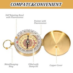 Brass Compass for Hiking Large Dial Pocket Compass with Keychain Loop Camping