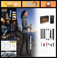 LED Smart Trekking Pole – Adjustable Height Hiking Stick with Multi-Tools for Ca