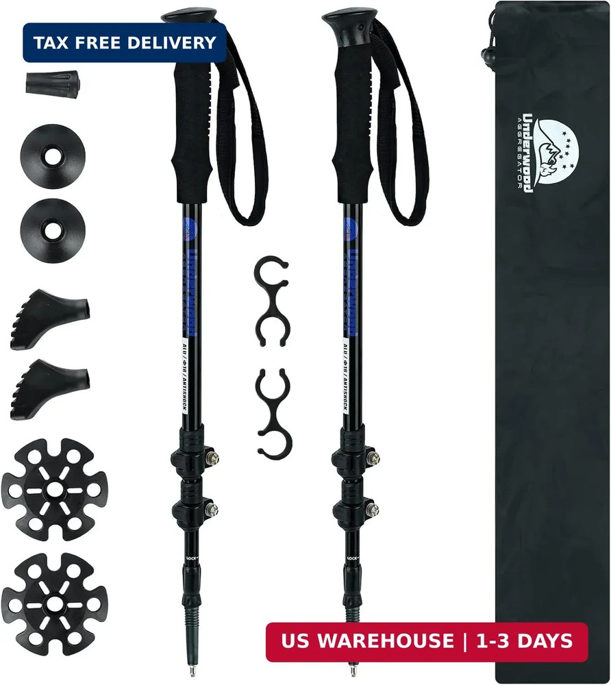 Trekking Poles Collapsible Hiking Poles – 2 Pack Adjustable Aluminum Hiking Stic