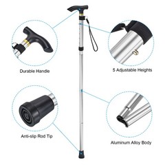 Trekking Poles, Collapsible Hiking Pole 33-37 Inch Folding Aluminum Alloy Silver