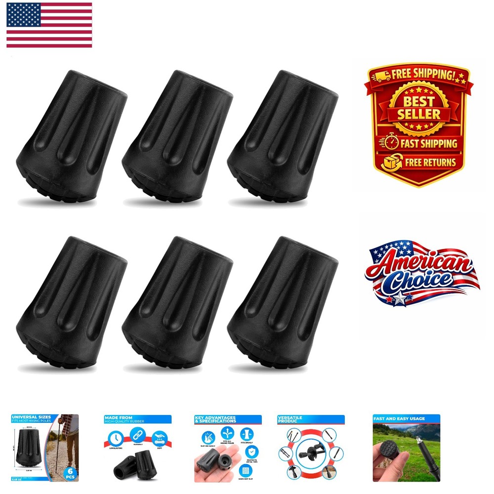 Versatile 6 Pcs Rubber Tips for Hiking and Walking Canes – Ensure Trail Safety
