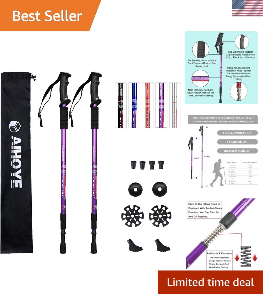 Adjustable 25″ to 52″ Trekking Poles for Men and Women—Lightweight and Sturdy