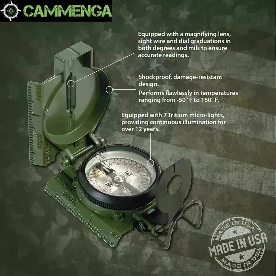 Cammenga Official US Military Lensatic Compass, Accurate Waterproof 3H gift