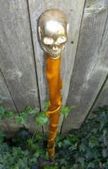 43″ Hand Carved Spiral Mulberry Walking Stick Cane w/ Brass Skull Top Handle #28
