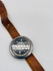 Wrist Compass with Brown Leather Strap Black Analog Dial for Hiking & Scouting