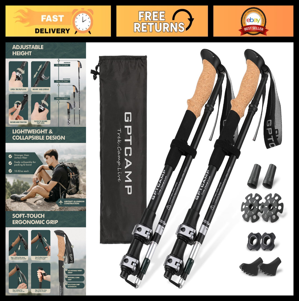 Collapsible Trekking Poles – Lightweight Adjustable Hiking Sticks, 2pc with Foam