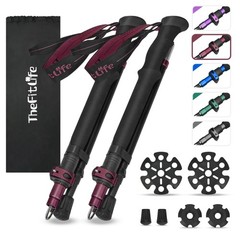 TheFitLife Collapsible Trekking Poles 100-120cm for Users 5’7″ or under, Red