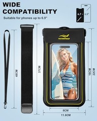 2-in-1 Waterproof Phone Pouch & Phone Armband Floating, Underwater Water Black