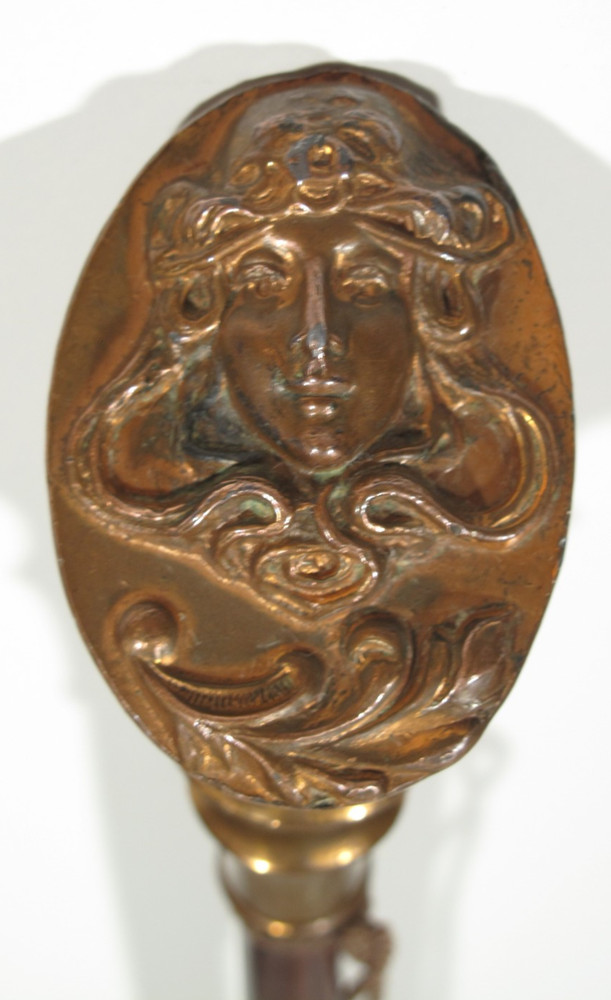 VTG Bronze Color~Art Nouveau~Women~Wood Walking Stick With Wrist Loop 36 in Long