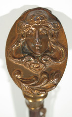 VTG Bronze Color~Art Nouveau~Women~Wood Walking Stick With Wrist Loop 36 in Long