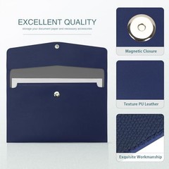 File Folder, PU Leather Document Holder File Organizer A4 A Dark Blue Style 1
