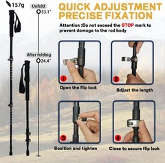 Carbon Fiber Trekking Poles 2 Pcs Ultra Lightweight Adjustable Hiking Sticks