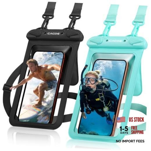 Waterproof Phone Pouch 2 Pack Up to 8.8″, Double Bag | IPX8 Black+Green