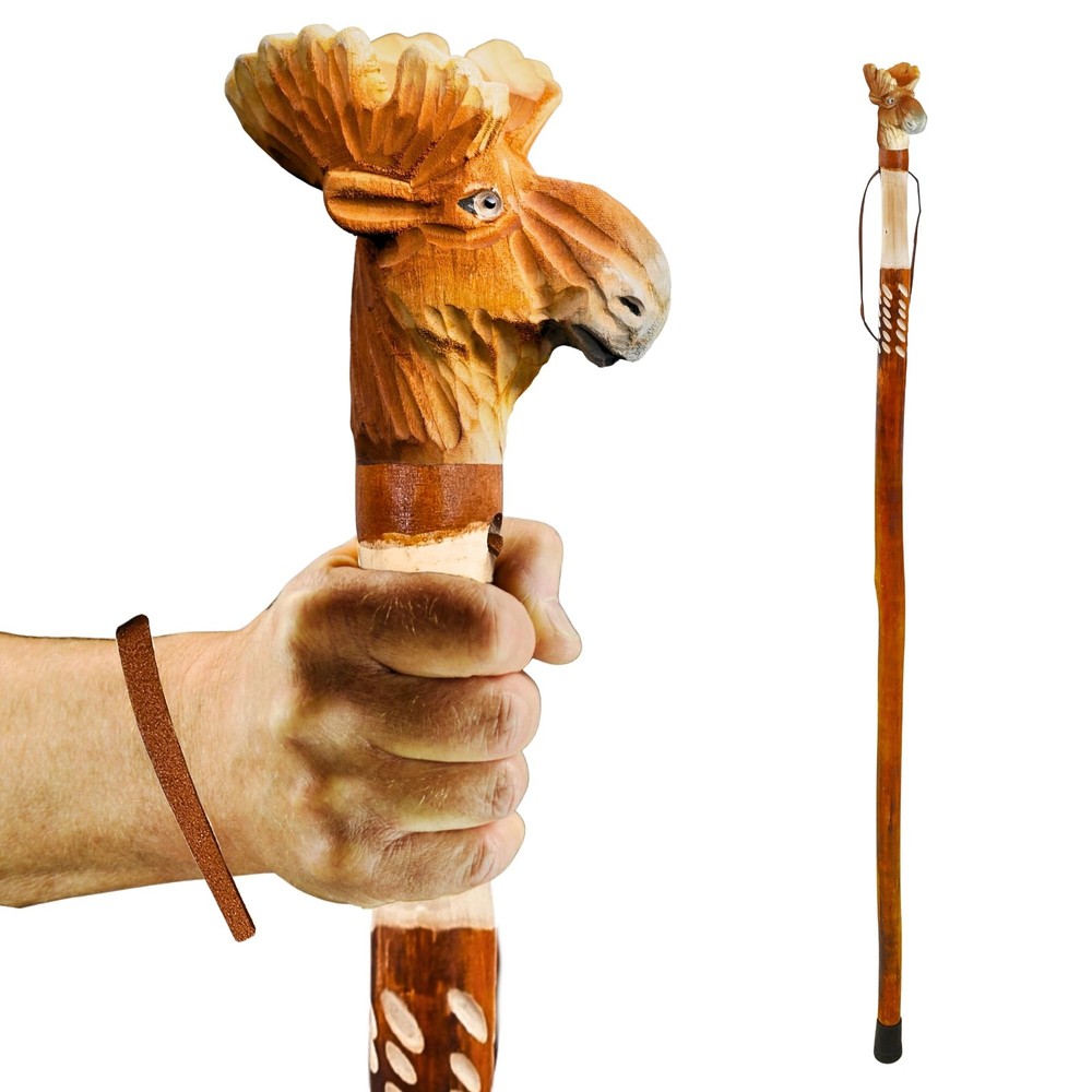 Carved Walking Stick with Animal Head – Lightweight and Strong Wooden Treckking