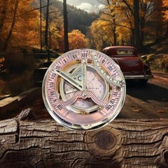 Antique Brass & Copper Sundial Compass, Sundial Clock in Leather Box Gift
