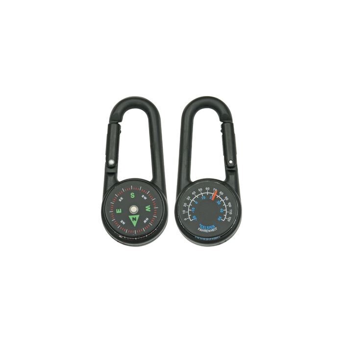 Explorer Compass / Thermometer In One With Integrated Carabiner Black Casing