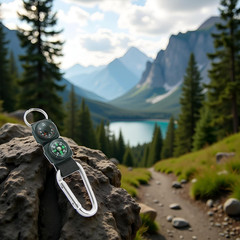 Black Carabiner Key Chain Compass Thermometer Metal Camping Outdoor Gadgets Hiki