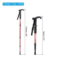 Trekking Poles, Collapsible Telescopic Hiking Pole 21-43 Inch T Handle Red