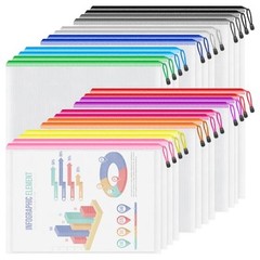 A4/Letter Size Zipper Pouch, 24 Pack 12 Colors A4-13.3×9.4in Assorted Colors
