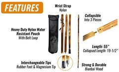 3 piece Wood Walking Stick – 55″ Collapsible