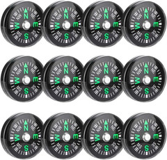12PCS Mini Pocket Compass 20mm Oil Filled Compass for Hiking Camping Outdoor