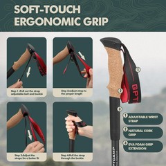 GPTCAMP Walking Sticks,Trekking Poles Collapsible Hiking Red