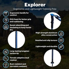 Lightweight Adjustable Trekking Pole with Accessories & Excellent Foam Grip