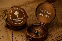 Personalized Brass Compass with Engraved Love Message | 8th for Husband or Wife