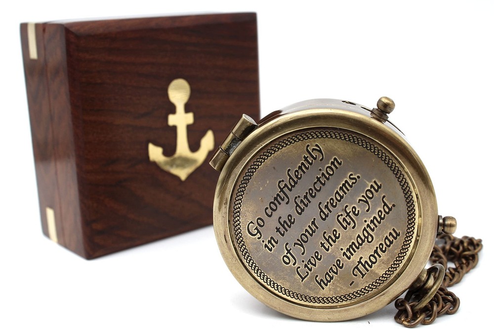 Handmade Engraved Brass Compass with Thoreau’s Go Confidently Quote | Inspira…