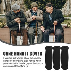 3Pcs Thick Black Reusable Crutch Handle Grip Soft Sponge Non Skid Walking Cane