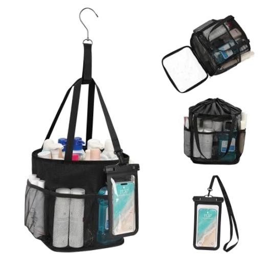 Mesh Shower Caddy Medium (9.1″L x 8.3″W x 9.8″H) B# Black with Phone Pouch