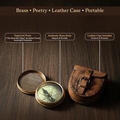 Wind & Weather Antiqued Brass Poem Compass with Leather Case Brown