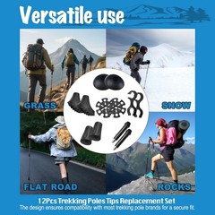 12Pcs Replacement Trekking Pole Tips & Rubber Cane Tips, Compatible with Blac…