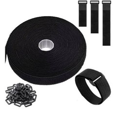 Black Nylon Cable Straps Adjustable Securing Cord Ties with 25 30 Buckles Set