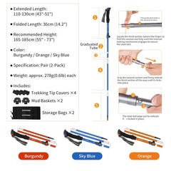 Collapsible Trekking Poles,2 Pack 7075 Aluminum Foldable Lightweight Professi…