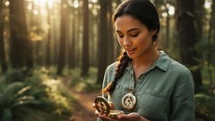 Beautiful Brass Sundial Compass/Brown Leather Case & Chain | Push Open Compass