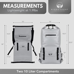 Ridgefrost 20L Dry Bag | Waterproof w/2 Compartments | Dry Bag for Light Grey