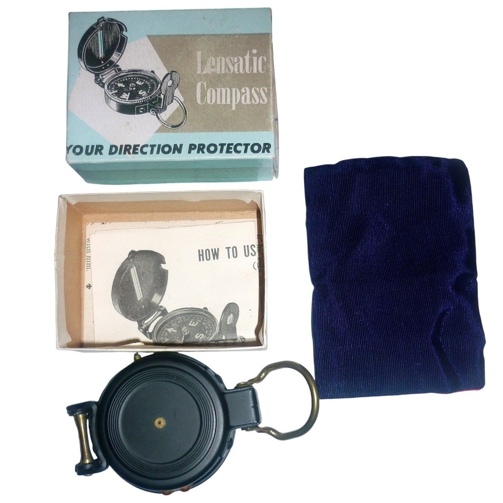 Vintage Lensatic Engineer Compass Black Your Direction Protector with Box Manual