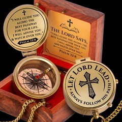 Engraved Brass Pocket Compass Gift Psalm 32:8 First Communion Baptism Catholic