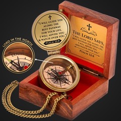 Engraved Brass Pocket Compass Gift Psalm 32:8 First Communion Baptism Catholic