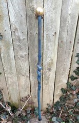 35″ Hand Carved Twisted Elder Walking Stick Cane w/ Brass Skull Top Handle #39
