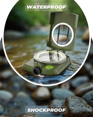Durable Lightweight Orienteering Compass with Strap & Case – Glow in Dark, Water