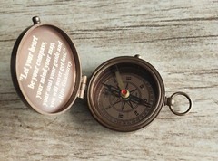 Brass Compass Engraved with Let Your Heart be Your Compass Quote, Gift Compasses