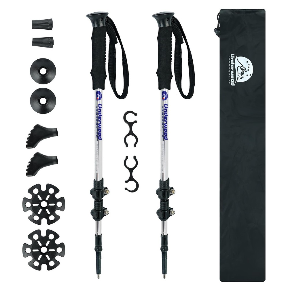 Trekking Poles Collapsible Hiking – 2 Pack Adjustable Aluminum Silvery