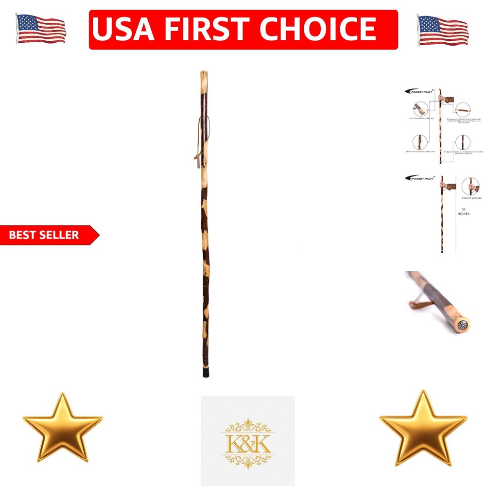 Handcrafted Nature Wood Hiking Stick – 55 Inches with Comfortable Hand Strap